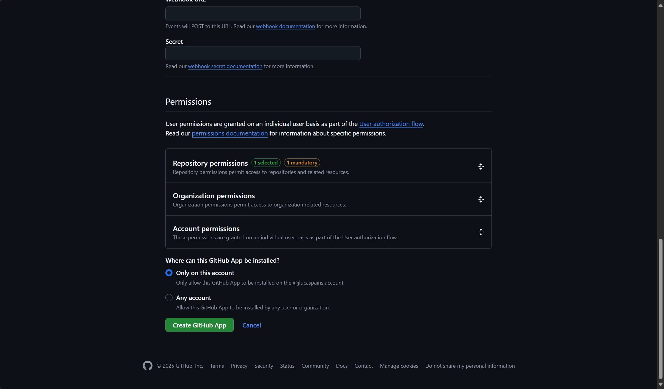 Setting GitHub App permissions