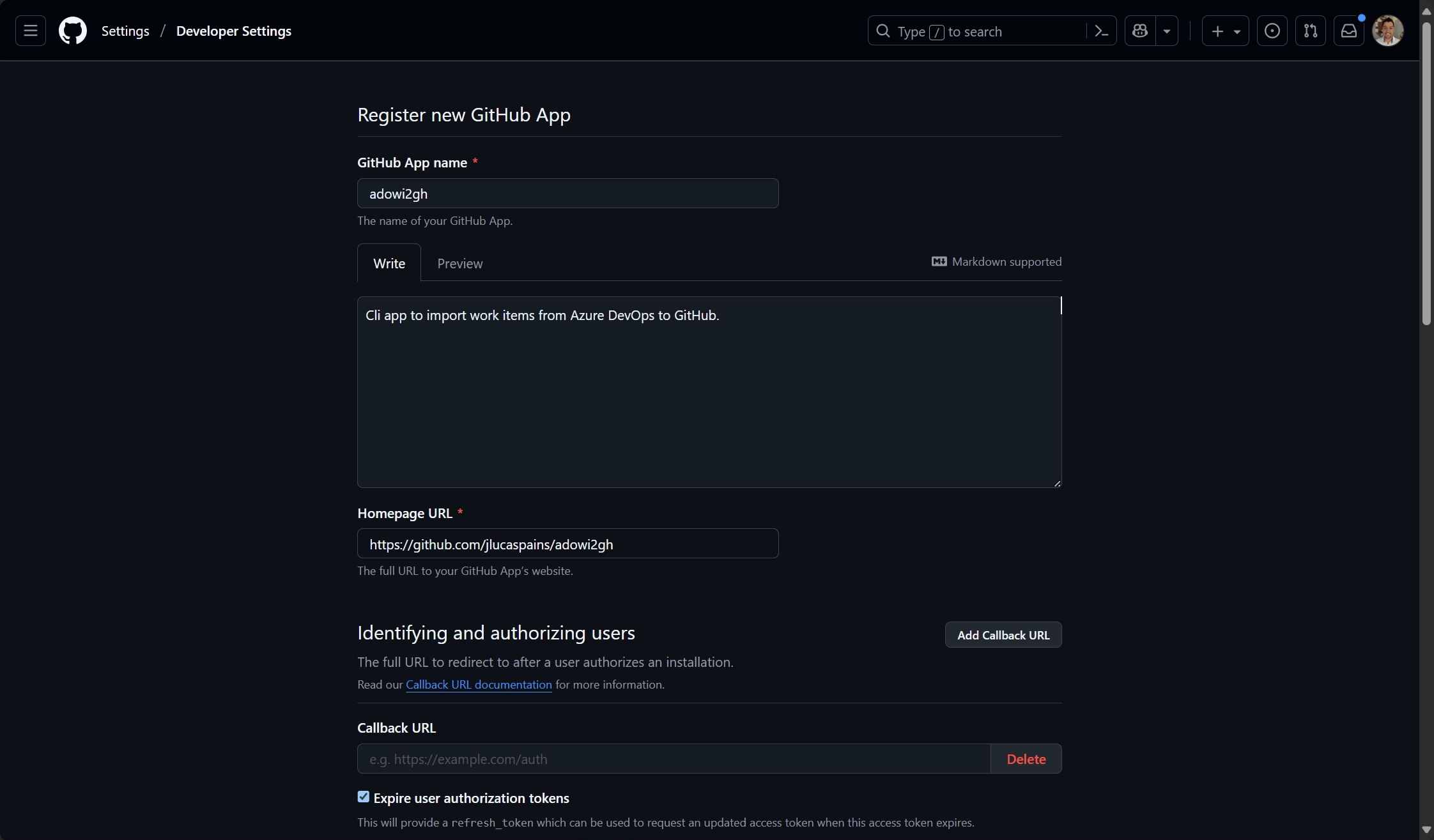 Creating a new GitHub App