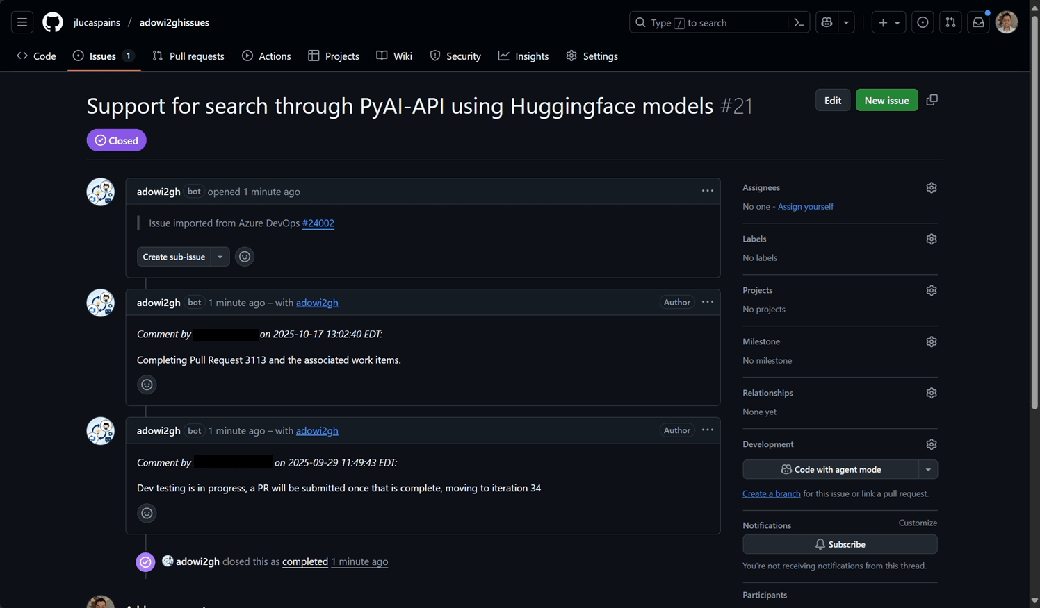 Importing ADO work items to GitHub using adowi2gh and a GitHub App