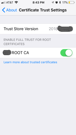 Install profile certificate trust settings