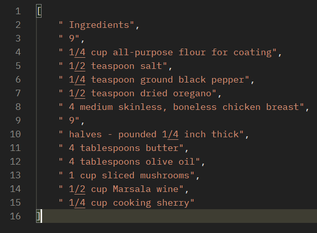Azure - partial recipe text