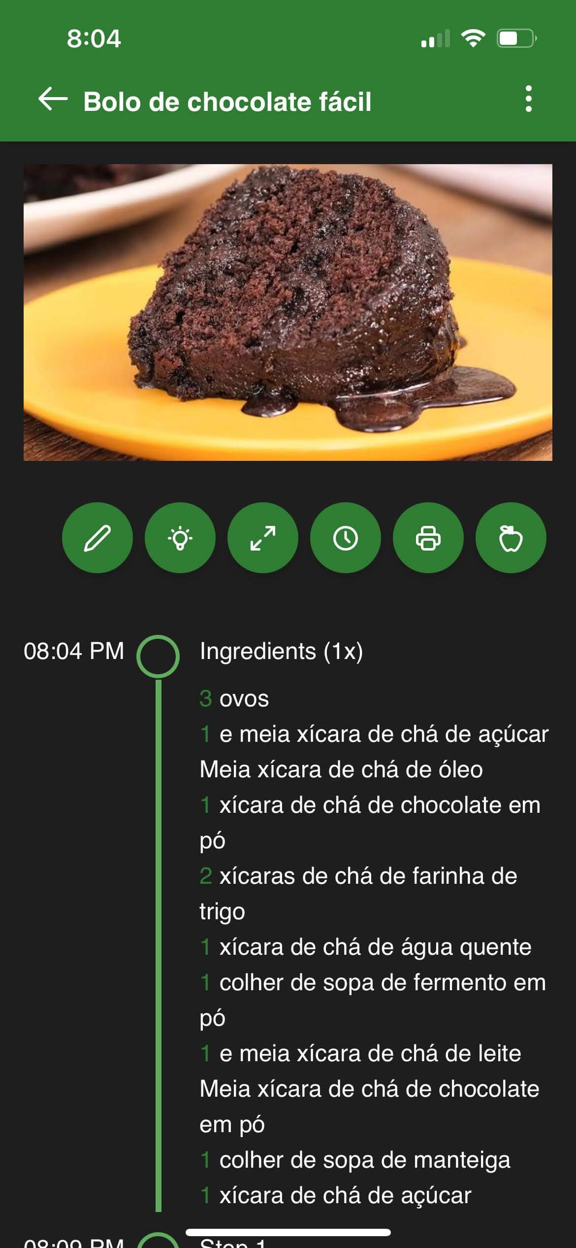 Recipe in portuguese before change