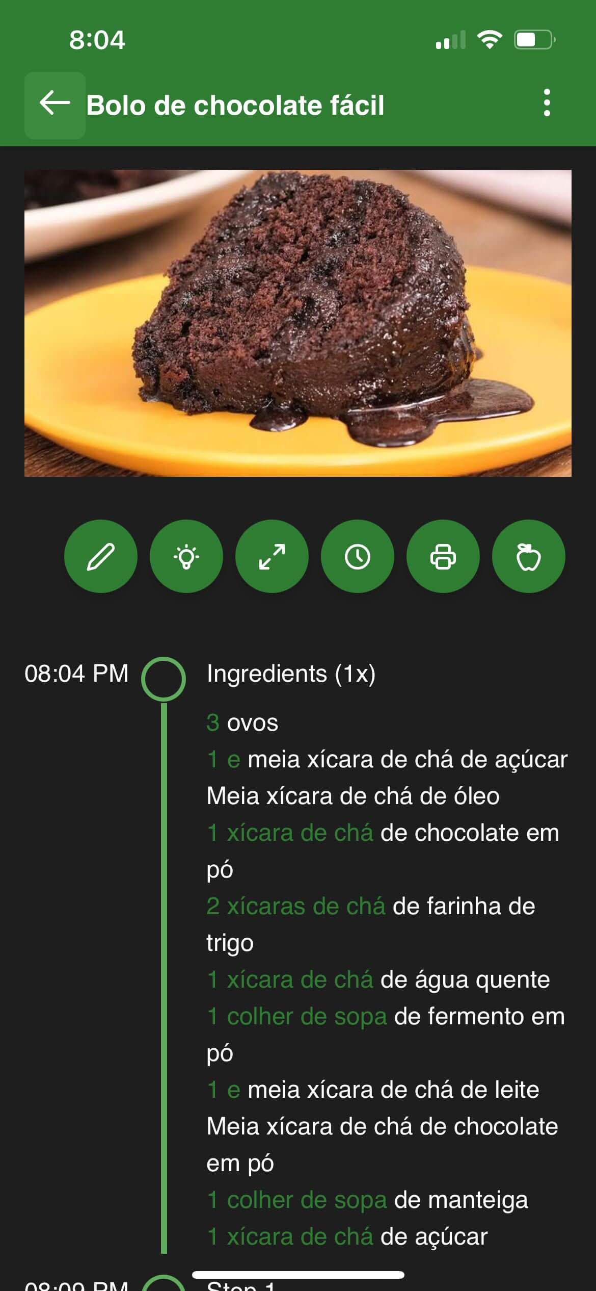 Recipe in portuguese after change